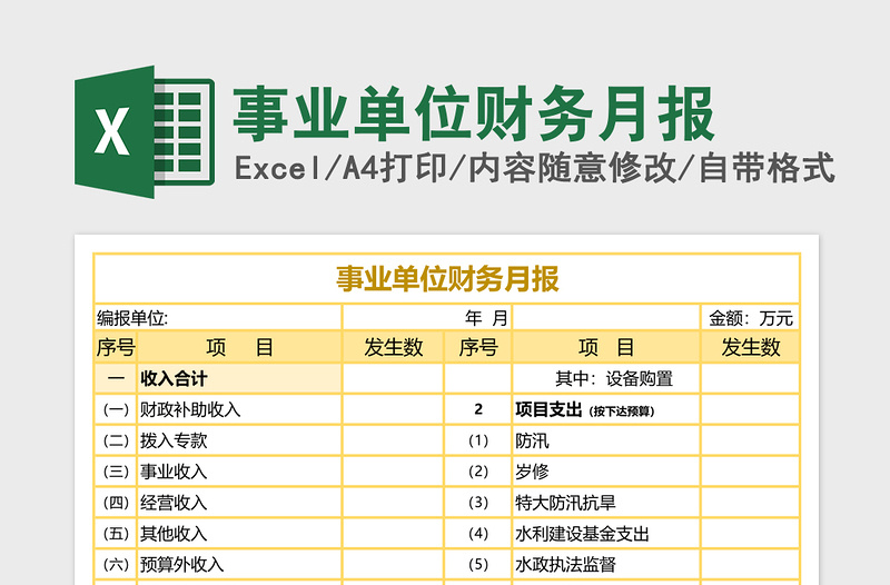 事业单位财务月报excel模板