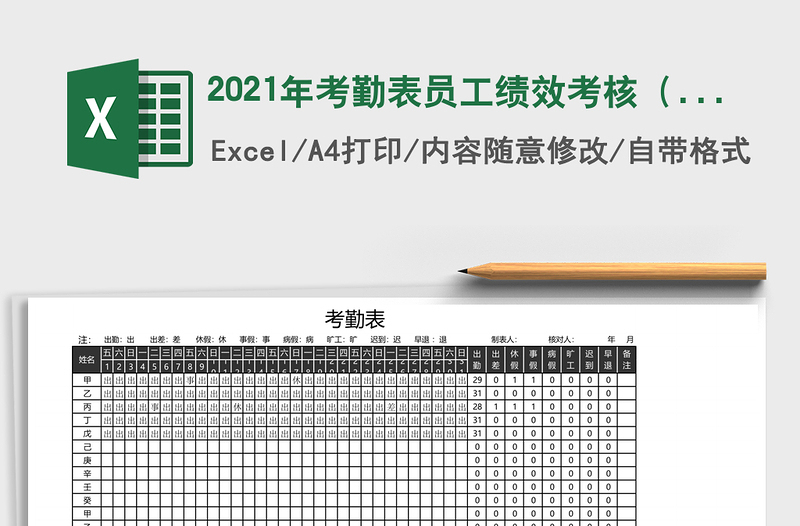 2025年考勤表员工绩效考核（公式计算）