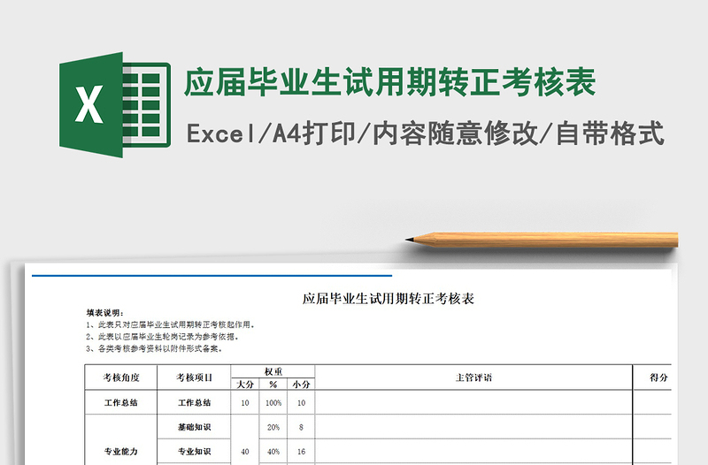 2025年应届毕业生试用期转正考核表