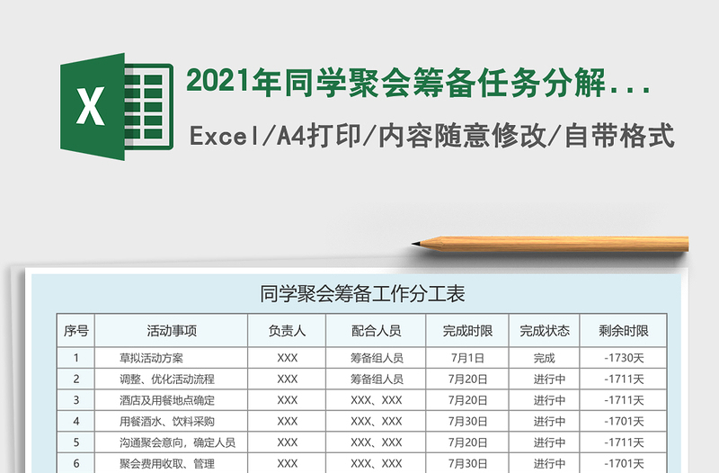 2025年同学聚会筹备任务分解表