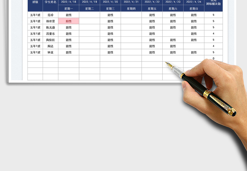 2025学生一周核酸结果统计表免费下载