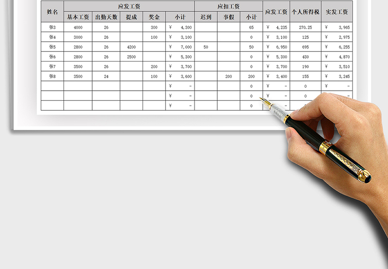 2024年通用工资表含个人所得税免费下载