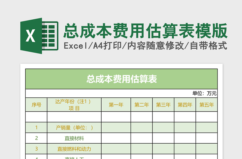 2025总成本费用估算表模版