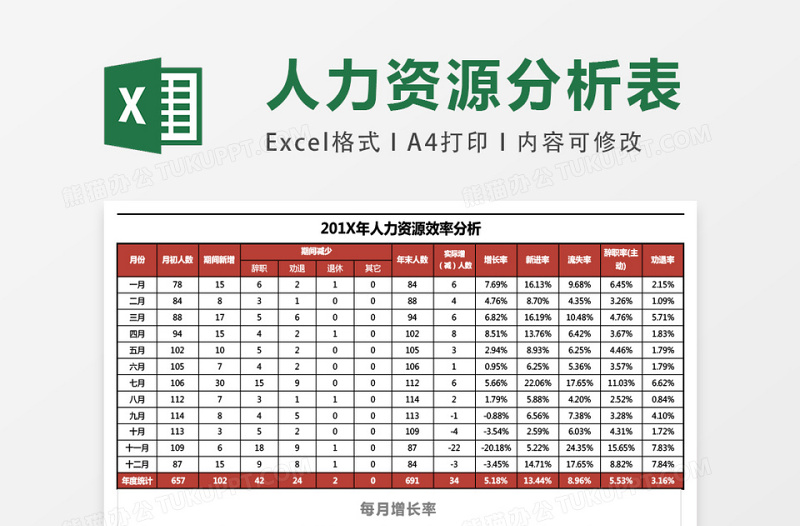 年度人力资源分析excel模板