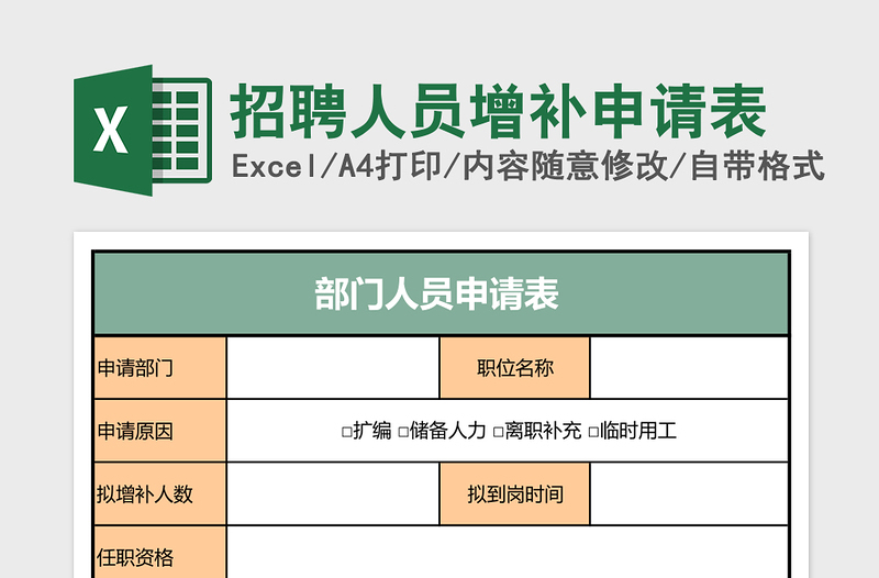 2025招聘人员增补申请表excel模板