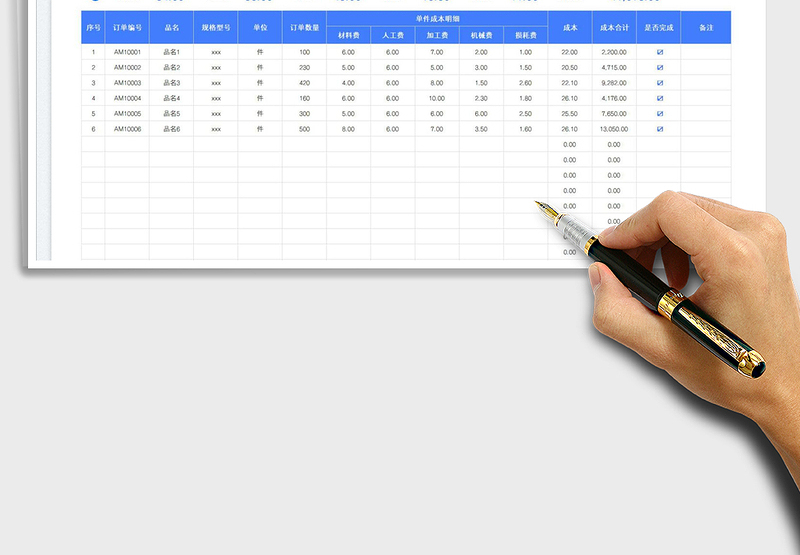 2025订单生产成本核算明细表免费下载