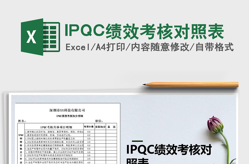 2025IPQC绩效考核对照表免费下载