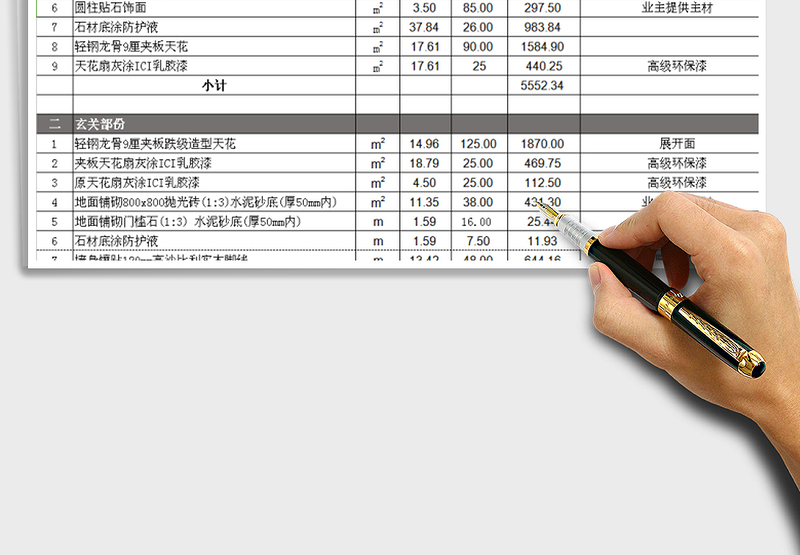 2025年别墅室内装修工程预算表