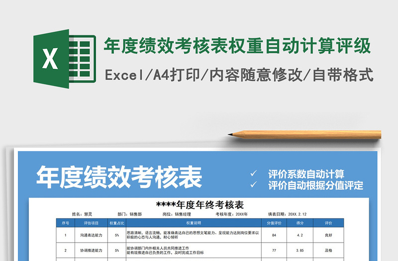 2025年年度绩效考核表权重自动计算评级