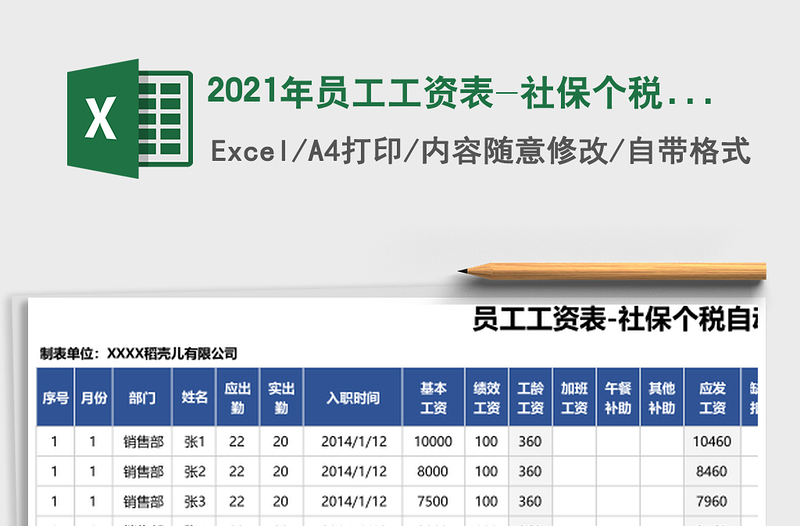 2025年员工工资表-社保个税自动计算