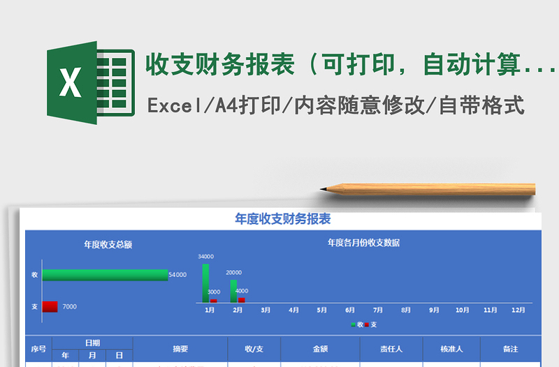 2025年收支财务报表（可打印，自动计算，分割清晰）