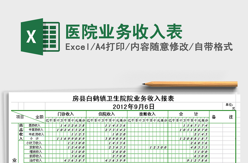 医院业务收入表