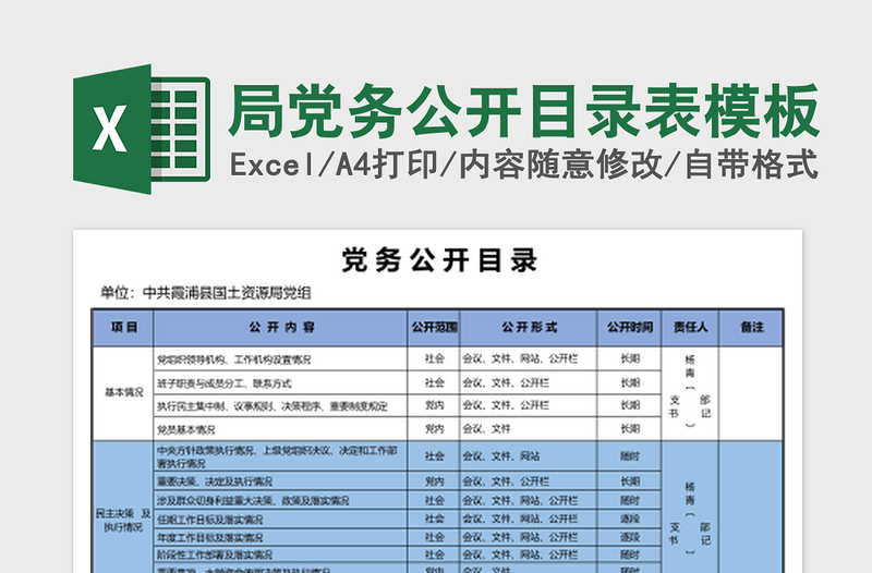 局党务公开目录表excel模板