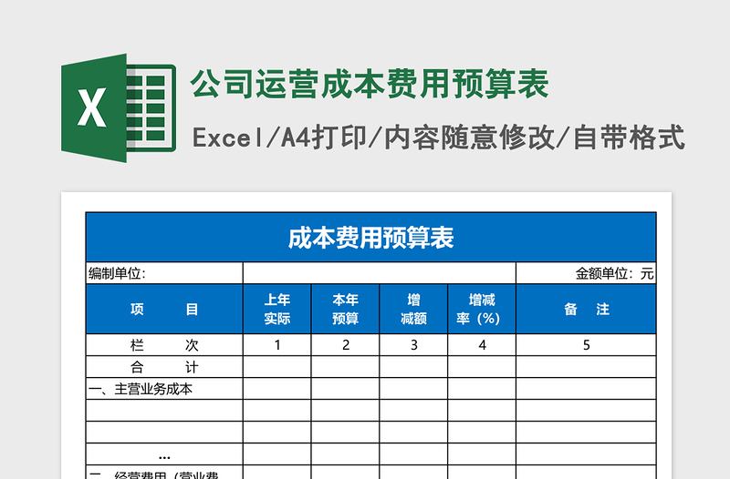 公司运营成本费用预算表下载