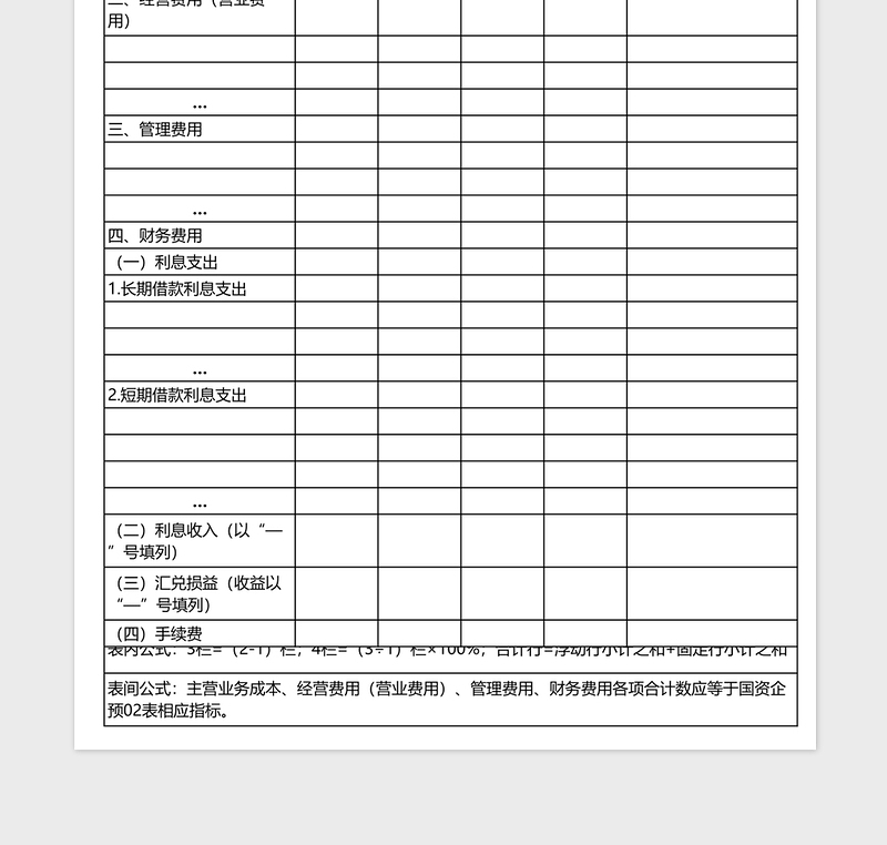 公司运营成本费用预算表下载