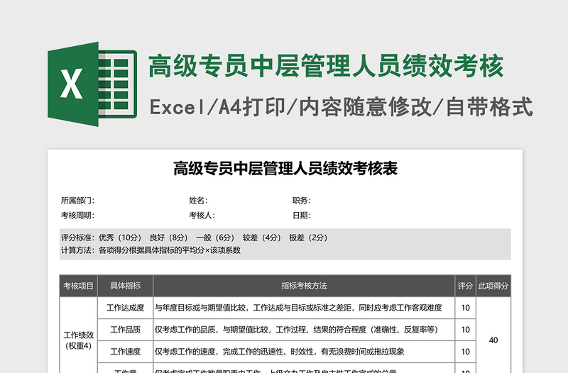 高级专员中层管理人员绩效考核下载