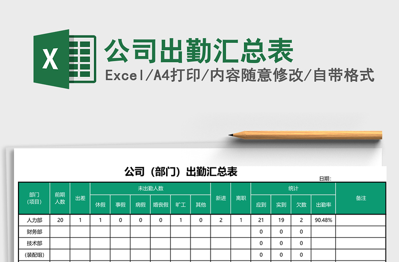 2025公司出勤汇总表Excel表格模板