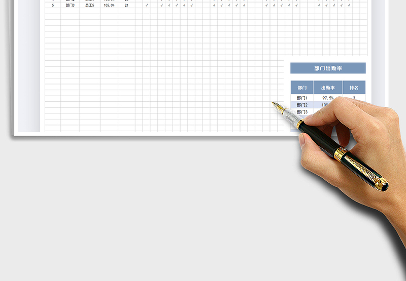 2025年考勤表-自动计算部门考勤率