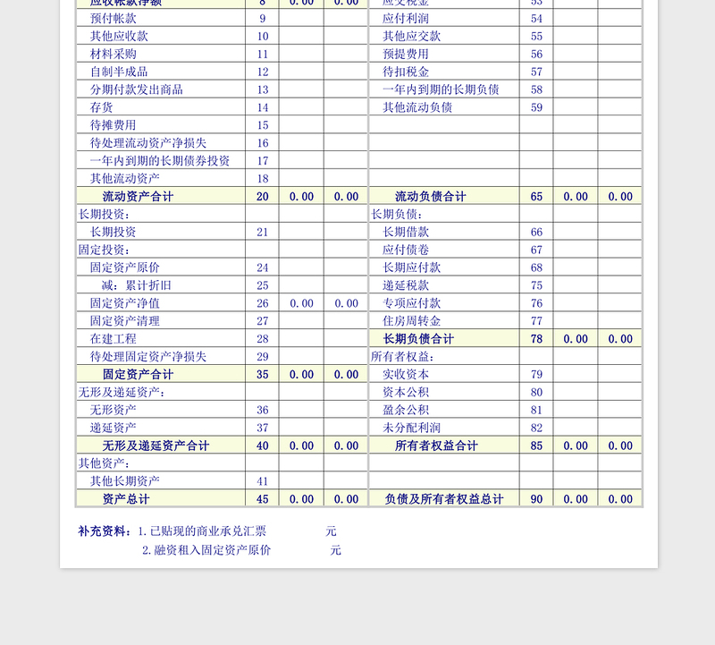 精美固定资产负债表excel模版