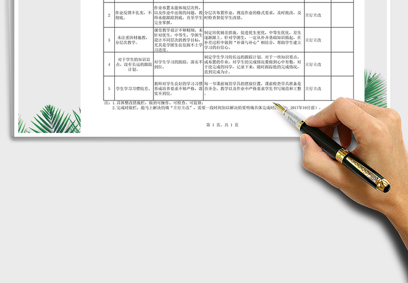 2024年小学教育教学工作问题整改清单excel表格