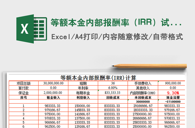 2024等额本金内部报酬率（IRR）试算表excel表格