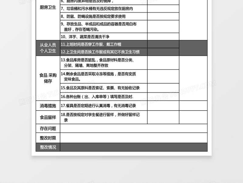 学校食堂卫生检查记录表免费下载