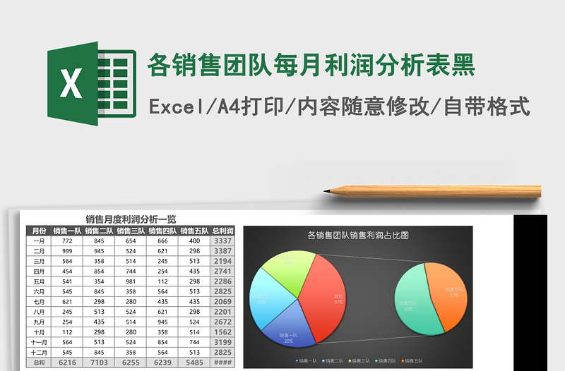 2025各销售团队每月利润分析表excel模板黑