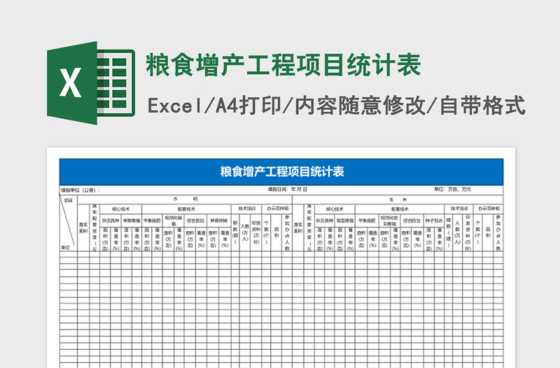 2025粮食增产工程项目统计表Excel模板