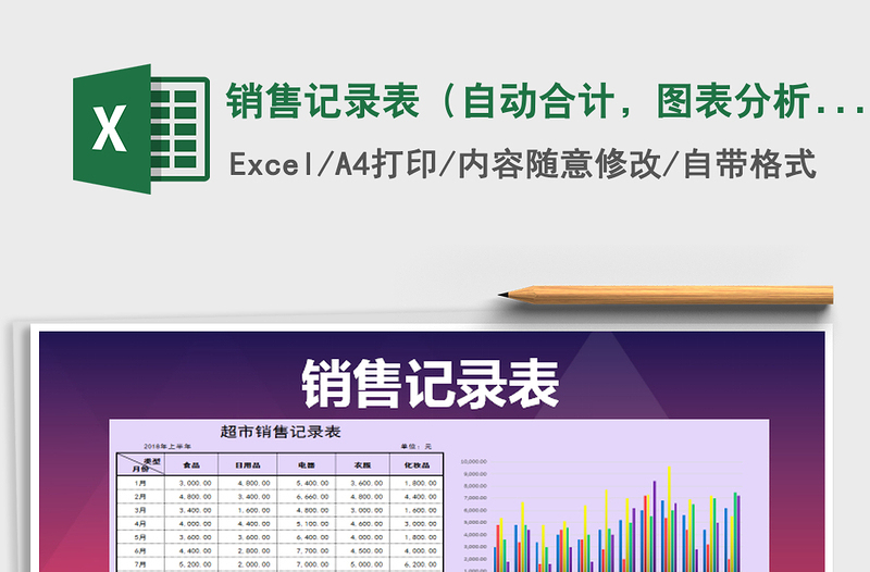 2025年销售记录表（自动合计，图表分析）