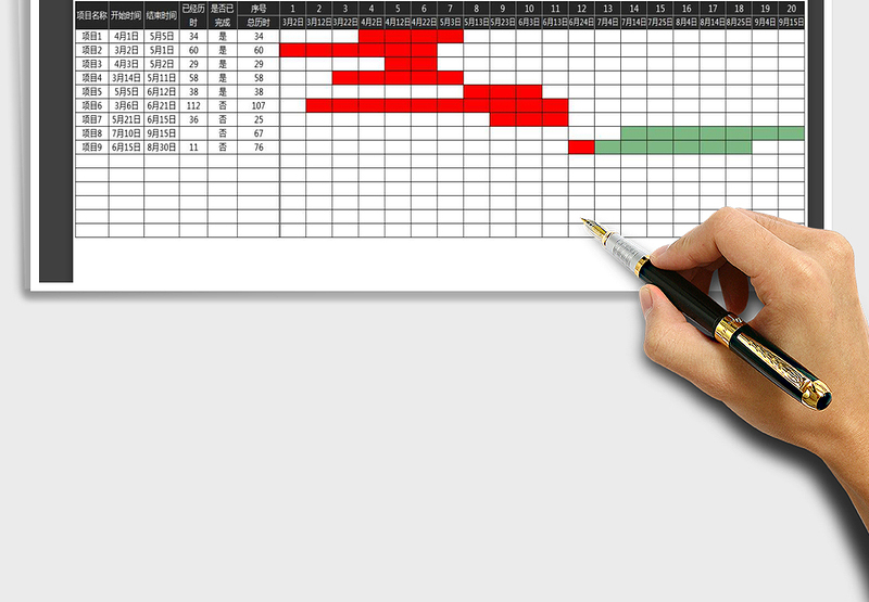 2024年甘特图工程计划进度表（自由修改，自动显示）免费下载