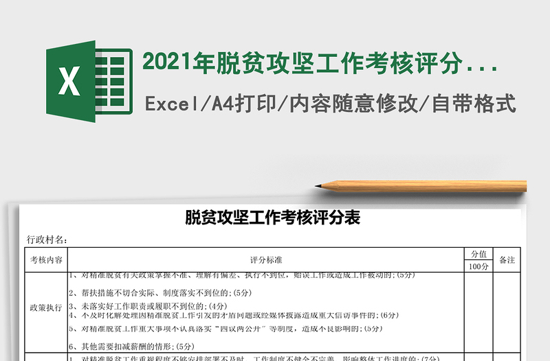 2025年脱贫攻坚工作考核评分表