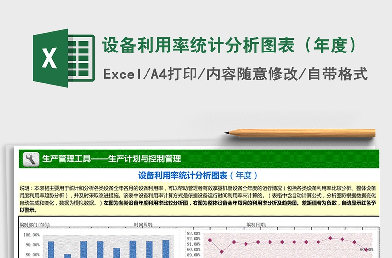 2024年设备利用率统计分析图表（年度）exce表格免费下载