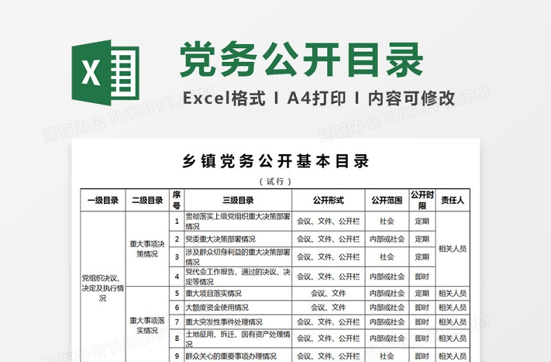 乡镇党务公开目录Excel表格