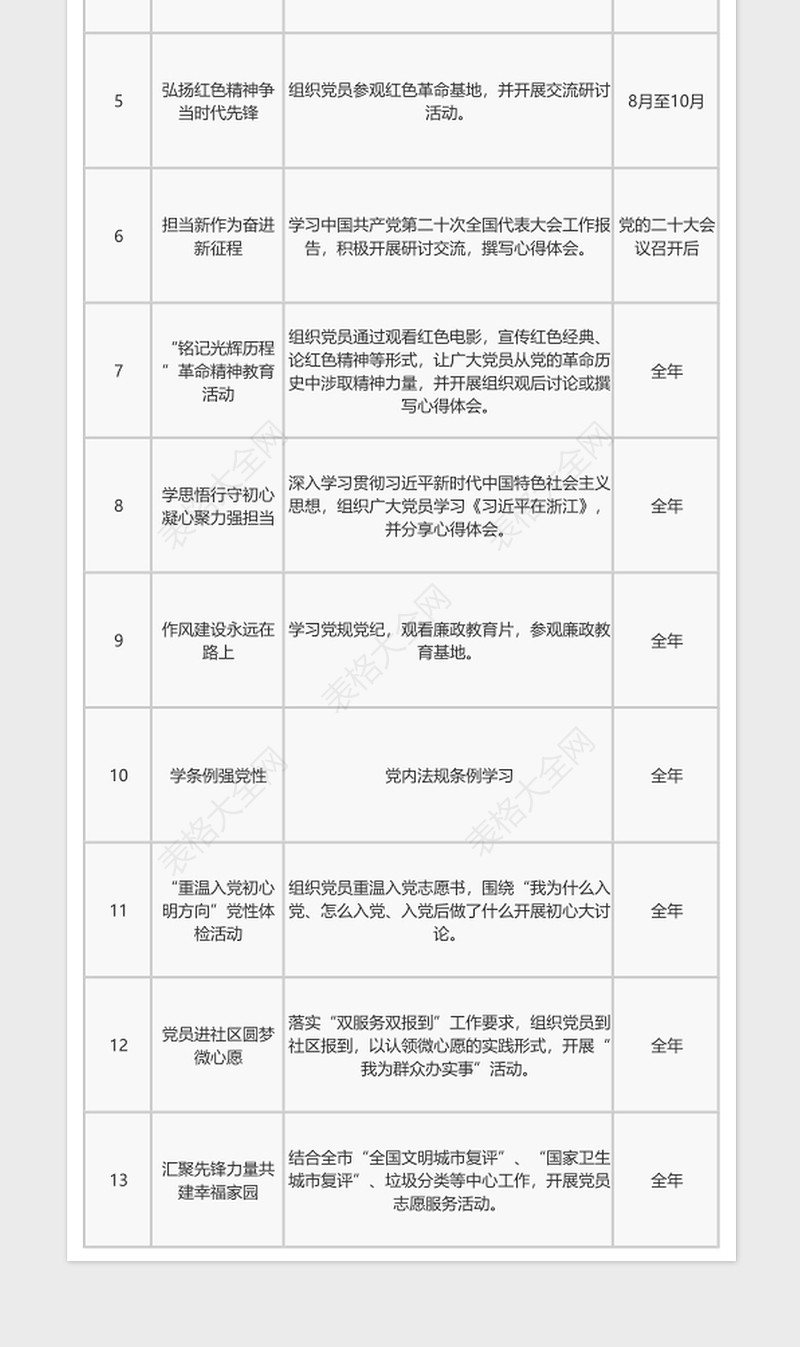2024年度党支部主题党日活动计划参考清单
