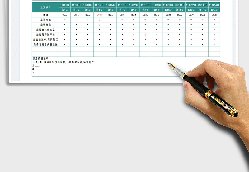 202414天健康监测记录表excel表格