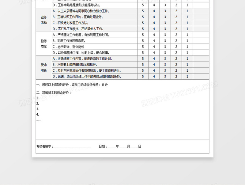 企业一般员工通用绩效考核评价表下载