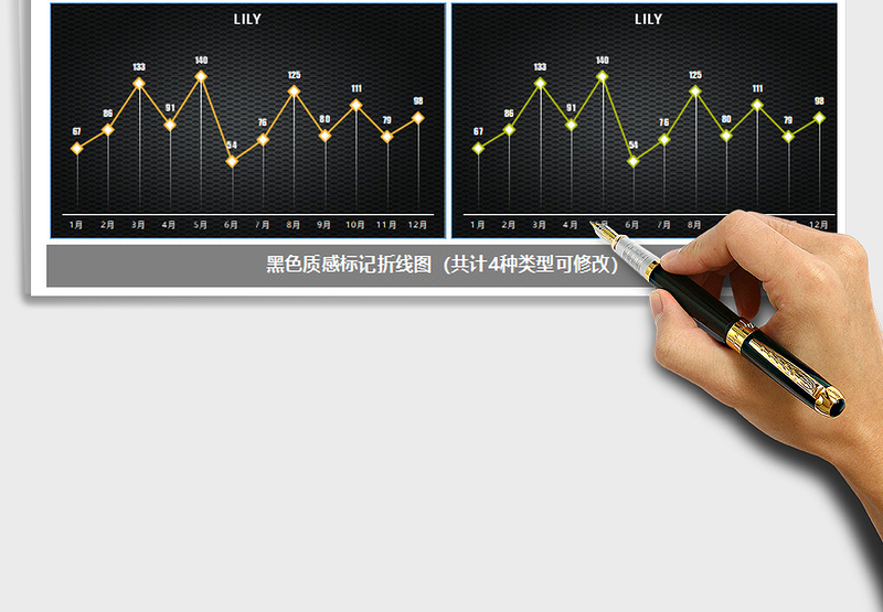 2025年通用黑色质感标记折线图 趋势图