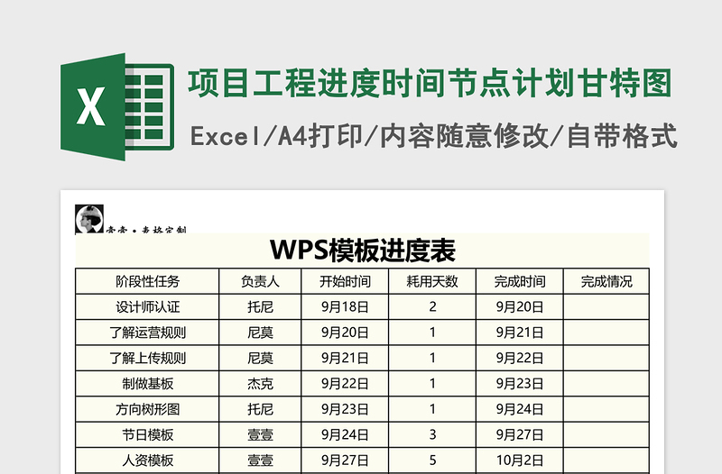 项目工程进度时间节点计划甘特图excel模板