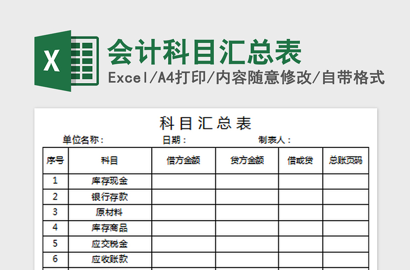 2024会计科目汇总表exce表格免费下载