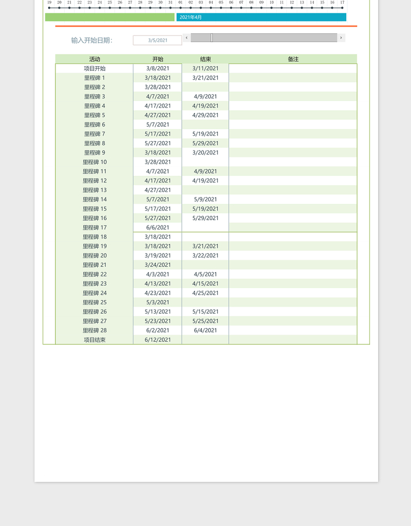 项目日程表excel模板