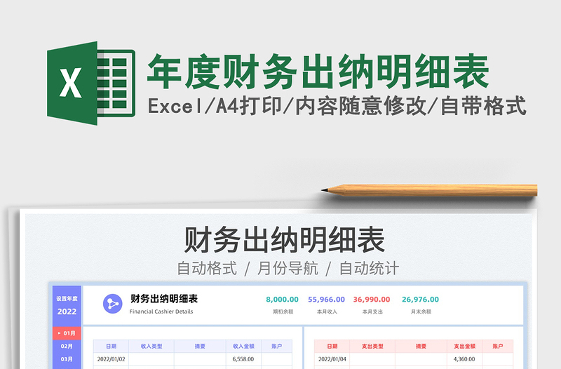 2025年度财务出纳明细表免费下载