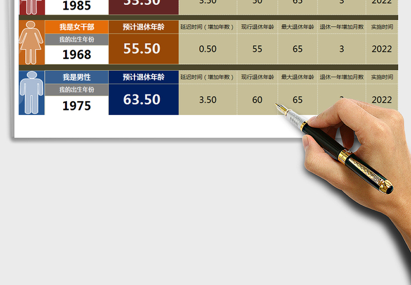 2024年2016最新退休年龄计算器（全自动，且可适应标准变化）exce表格