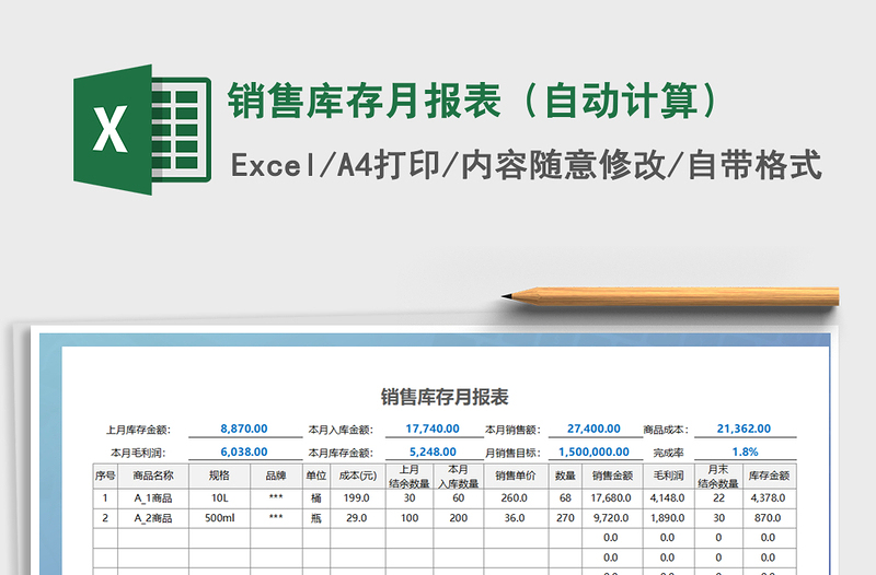 2025年销售库存月报表（自动计算）