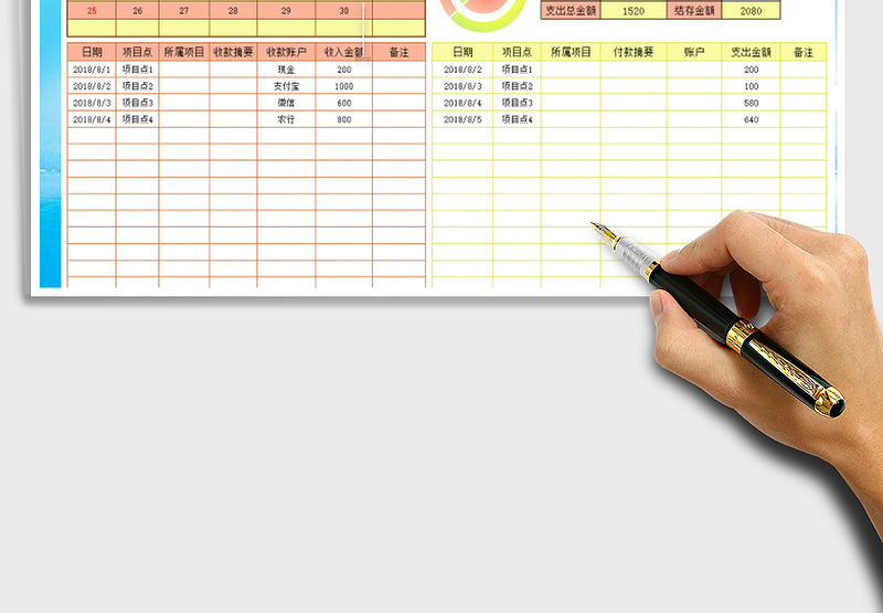 2025年现金日记账&分类查询（图表分析）