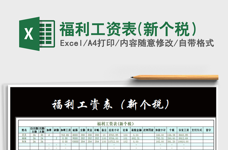 2025年福利工资表(新个税）