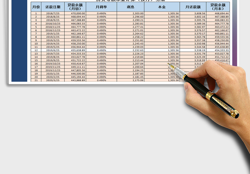 2024年房贷等额本金计算（按月）免费下载