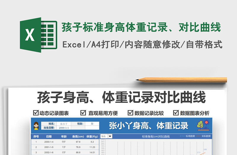 2024孩子标准身高体重记录、对比曲线excel表格
