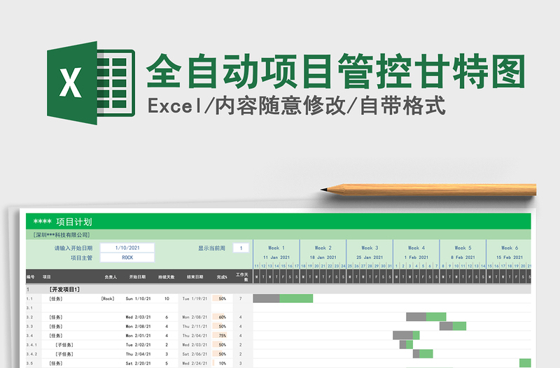 2024年全自动项目管控甘特图