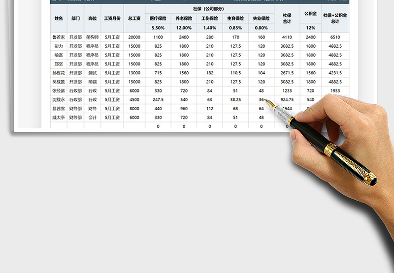 2025员工社保公积金缴费统计表免费下载
