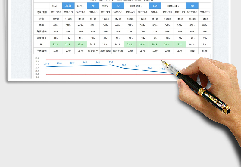 2024身高体重记录表（BMI体质指数）exce表格免费下载